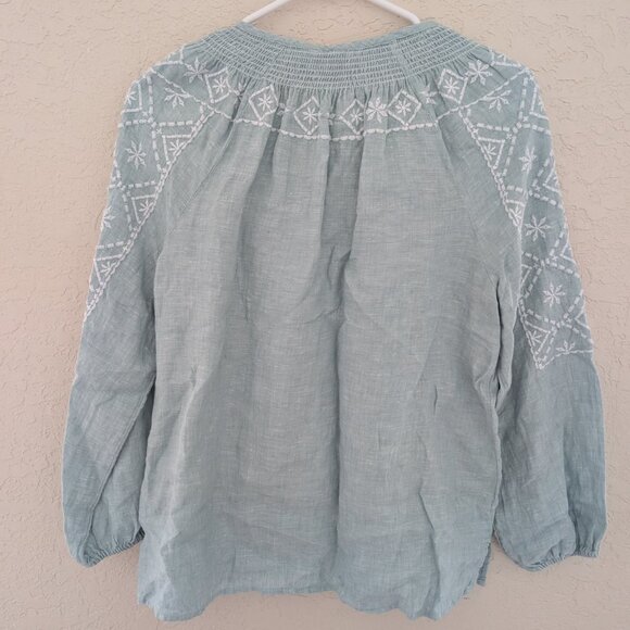 Joie 100% Linen Long Sleeved Blouse Fringe Tie Embroidered Size M Boho - Picture 7 of 7